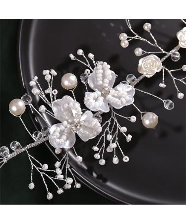 Flower Bridal Hair Accessories Bride girl Hand Knitting Wedding Hair Accessories Pearl headband for Weddings Banquets and Parties (Silver Leaf) - Buy Online on GoSupps.com