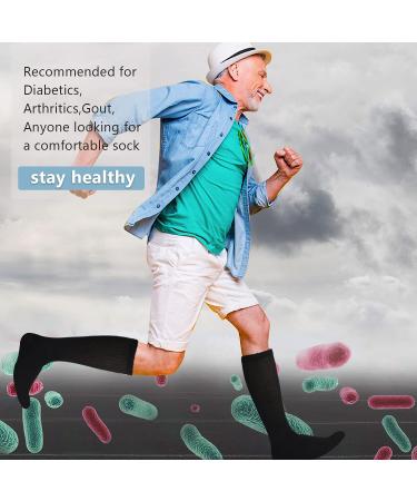 Athlemo Bamboo Diabetic Knee High Socks 4 Pairs - Men & Women, Cushioned Sole, Seamless Toe, No-Binding, Soft - Size 9-11, Black - Buy Online on GoSupps.com