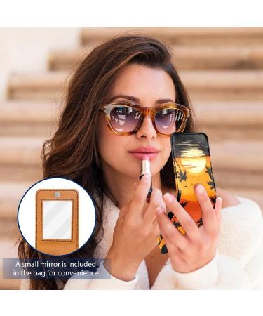 Buy Leather Lipstick Case Organizer with Mirror - Mini Beach Palm Tree Sunset Lip Gloss Holder - Buy Online on GoSupps.com