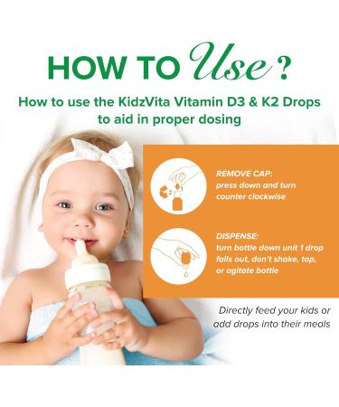 KidzVita - Organic Vegan Vitamin D3 & K2 Drops 400 IU - Support Healthy Bone Teeth and Immunity - Children s Multivitamin For 1 to 8 Years Old 3.6 ML 90 Servings - Buy Online on GoSupps.com