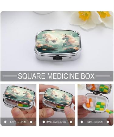 Trendy Unicorns Print Pill Box - 2 Compartment Portable Medicine Organizer for Pocket or Purse - Buy Online on GoSupps.com