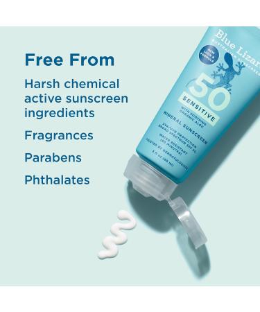 Blue Lizard Sensitive Mineral Sunscreen SPF 50+ 3 oz Tube | Water Resistant UVA/UVB Protection with Smart Cap Technology - Buy Online on GoSupps.com