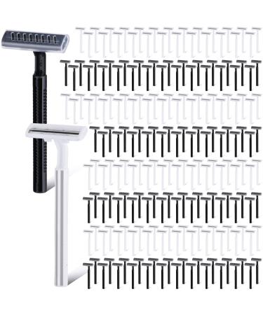 Lasnten 400 Pcs Disposable Razors Bulk Individually Wrapped Twin Blade Razors with Clear Safety Cap Stainless Steel Shaving Razor for Women Men Hotel Shelter Homeless Nursing Home (White Black)