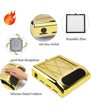 80W Nail Dust Collector - Professional Nail Suction & Dust Extractor for Manicure Salon - Golden Nail Fan for Acrylic Nails - Buy Online on GoSupps.com
