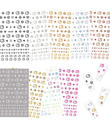 9 Pics 3D Cute Anime Nail Stickers Silver Kitty Nail Stickers for Women Kawaii Cartoon Cat Nail Charma Nail Salon Decor Pegatinas para U as