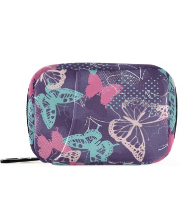 Pfrewn Pill Organizer Case 7 Day Pixelated Graffiti Butterflies Travel Pill Box with Zipper Portable Small Weekly Vitamin Medicine Supplement Holder Pouch Bag