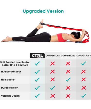 Stretching Strap with Loops - Non Elastic Yoga & Physical Therapy Band - 10 Loops for Flexibility & Exercise - Red - Buy Online on GoSupps.com