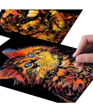 Rainbow Scratch Art Paper - Cat Animal Design - DIY Crafts for Women and Kids - Engraving & Sketch Pad - Birthday Gift - Buy Online on GoSupps.com