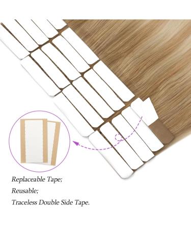 Real Hair Tape In Extensions - Ash Brown Root & Platinum Blonde Highlights | 50 cm | Premium Quality - Buy Online on GoSupps.com