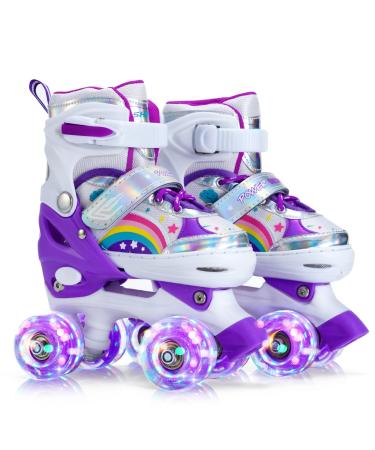 SHDSL Girls Roller Skates for Kids Toddler 4 Size Adjustable Roller Skates, All 8 Light UP Wheels Girls Roller Skates Shine, Fun Illuminating Roller Skates for Boys Kids Beginners patines para nias Small-(11C-1Y US) little kids