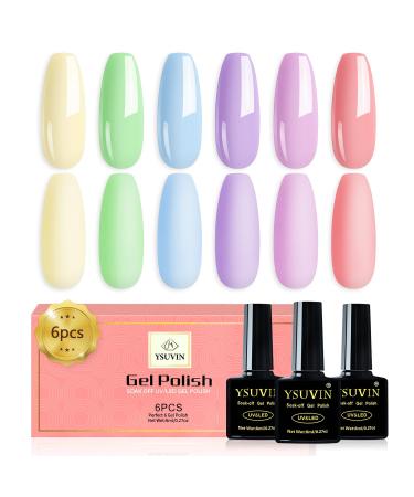 Yueshop Gel Nail Polish Kit 6 Colors Pastel Gel Nail Polish Blue Pink Green Purple Light Yellow Collection Required Soak Off UV Gel Nail Lamp Varnish Manicure Kit For Women Valentines Beauty Gift - Buy Online on GoSupps.com