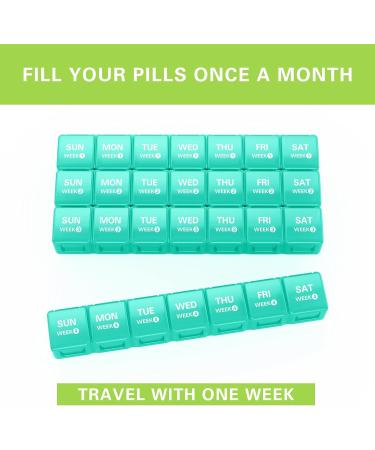 Annwer Large Monthly Pill Organiser 28 Day Pill Box Organizer by Week Large 4 Weeks One Month Pill Cases with Dust-Proof Container for Pills/Vitamin/Fish Oil/Supplements-Cyan - Buy Online on GoSupps.com