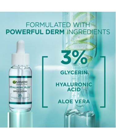 Garnier Aloe Vera Serum With HYALURONIC ACID and Aloe Vera Replumping and Hydrating Suppler Skin that Glows Healthier Looking Skin For Normal to Combination Skin Vegan Formula 30ml - Buy Online on GoSupps.com