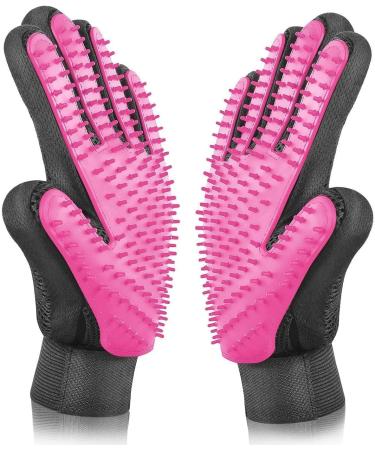 Pet Dog Cat Grooming Glove Pet brushes for shedding Massage Glove for Long and Short Hair dog grooming brush for Gentle Massage Dog brushes for grooming Glove Mitt for Dogs Rabbits&Horses (pink)