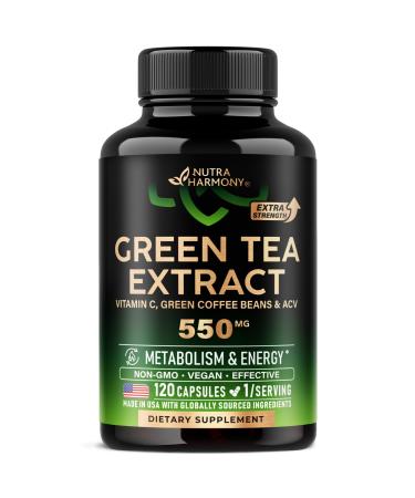 Green Tea Extract - 50% EGCG Extra Strength 20:1 Extract - Natural Green Tea Supplement + Green Coffee Beans & Apple Cider Vinegar - Energy & Metabolism Support - for Men & Women - Vegan 120 Capsules