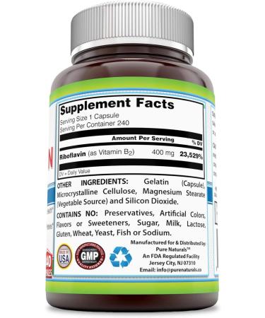 Pure Naturals Riboflavin 400mg 240 Capsules - 240 Count Pack - High Quality Vitamin Supplement - Buy Online on GoSupps.com