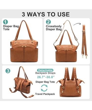 Mominside Leather Diaper Bag Backpack | 14 Pockets | Large Travel Baby Bag with Insulated Pockets & Changing Station - Brown - Buy Online on GoSupps.com