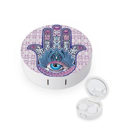 Tribal Fatima Hand Round Case for Contact Lens Kit Storage Box with Mirror Portable Cute Lens Holder