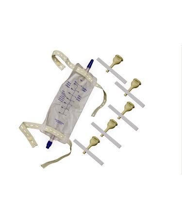 Complete Kit Urinary 5 Days 5 Rubber Condom Catheters External Self-Seal + 1 Leg Bag 750ml + Straps (XLarge 35 mm 1.37 Inch)