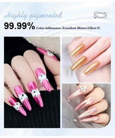 Bishengyf 12 Chrome Nail Powder Set - Pink Gold Silver & Aurora Shimmer | DIY Salon Quality Glazed Donut Holo Glitter Powder - Buy Online on GoSupps.com