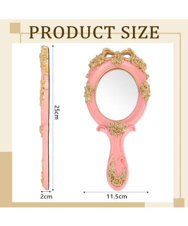 Geetery Vintage Oval Handheld Mirror Set - Antique Cosmetic Aesthetic Makeup Mirrors with Embossed Flower Design in Gold & Pink for Girls and Women - Buy Online on GoSupps.com