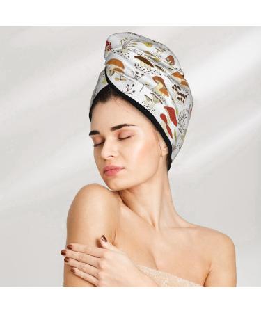 Soft Super Absorbent Microfiber Hair Towel Wrap for Women - Mushrooms and Butterflies Coral Velvet Quick Dry Cap for Long Curly Thick Hair - Buy Online on GoSupps.com