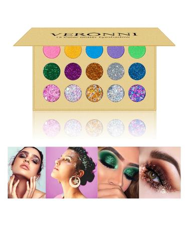 VERONNI Glitter Eyeshadow Palette - 15 Colors Matte Shimmer Glitter | High Pigment Eye Shadow Palette for Stage & Halloween Makeup - Buy Online on GoSupps.com
