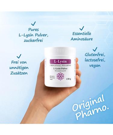  Original Pharno L-Lysine Powder 150g - 100% Pure Lysine Essential Amino Acid Highly Dosed Vegan Good Solubility & Tasteless - For Drinks & Smoothies Without Additives - Original Pharno - Buy Online on GoSupps.com