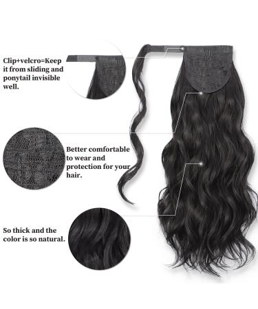 Premium Black Ponytail Extension with Side Clip-in Bangs - 50cm Long Curly Real Hair Hairpiece - Buy Online on GoSupps.com