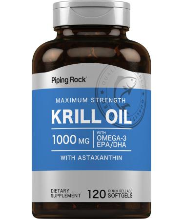 Piping Rock Krill Oil 1000mg Softgels | 120 Count | Omega 3 EPA DHA Supplement | with Astaxanthin | Maximum Strength |Non-GMO Gluten Free
