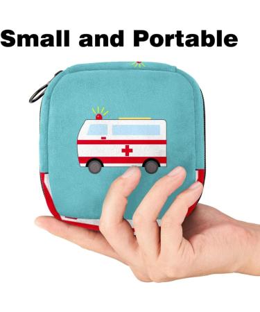 Cartoon Ambulance Sanitary Napkin Storage Bags | Blue Background | Durable Period Bags for Women & Teen Girls | Menstrual Cup Bags - Buy Online on GoSupps.com
