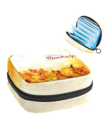 GIAPB Period Bag Sanitary Napkin Storage Bag Period Pouch Travel Makeup Bag Autumn Leaves and Pumpkin Color1271