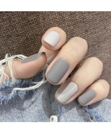 Sethain Matte Square Press-On Nail Tips - Gray Short Fingernails 24pcs Complete Cover for Women & Girls - International Shipping Available - Buy Online on GoSupps.com
