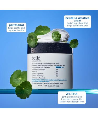 belif PHA 2% Toner Pads Gentle Exfoliating Facial Polish for Pore Care Hydrating & Soothing with Panthenol & Cica Double-Sided Texture Ideal for Sensitive Skin Korean Skincare (70 Pads) Old Formula 5 Fl Oz (Pack of 1) - Buy Online on GoSupps.com