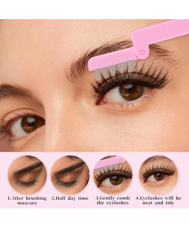 2 Pcs Folding Eyelash Comb & Eyebrow Comb - Stainless Steel Lash Separator Tool for Mascara & Makeup - Professional Pink Eyelash & Brow Applicator - Buy Online on GoSupps.com