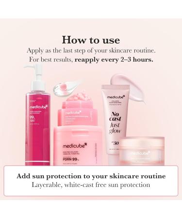 medicube No Cast Just Glow Collagen Sunscreen | SPF 50 Broad Spectrum Face Sunscreen | Lightweight Non-Sticky Hydrating Formula | Peptide Cica for Soothing & Glow | Korean Skincare - Buy Online on GoSupps.com