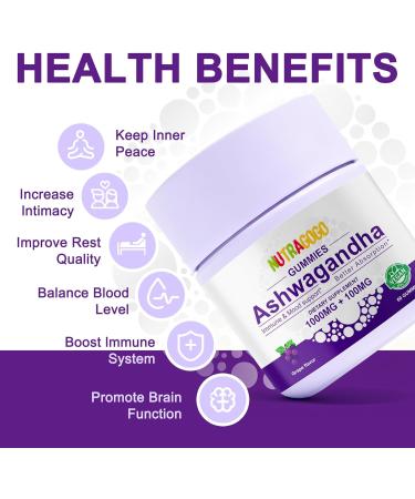 Ashwagandha Gummies & Vitamin D3 Gummies Organic Aswangdha Supplement for Improve Sleep Stress Relief & Mood Calm (Grape Berry Non-GMO Gluten-Free & Sugar Free)-1 Pack Grape 60 Count (Pack of 1) - Buy Online on GoSupps.com