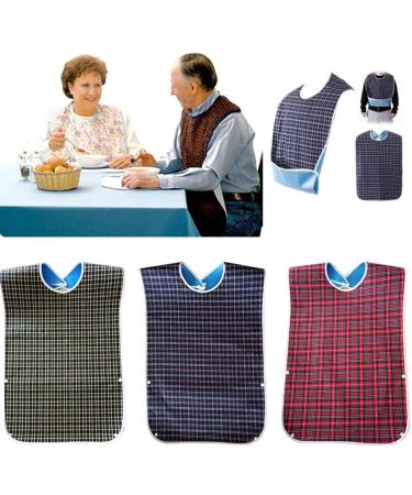 3 Pack Adult Bibs with Crumb Catcher - 31" L x 17" W Washable Adult Dining Bib, Large Adult Feeding Bibs Clothing Protector