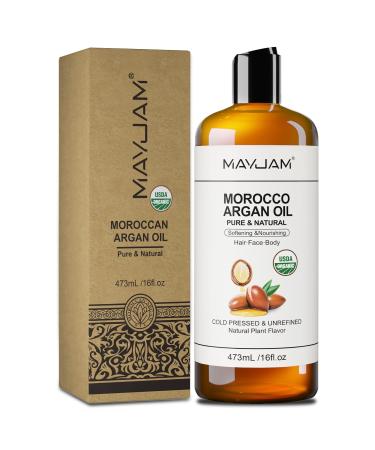 MAYJAM Huile d Argan Bio 473ML Huiles Capillaires Argan Press e Froid Pure Naturelle Huile de Soin Pour Visage Peau Cheveux Hydratante & Anti- ge Moroccan Argan Oil