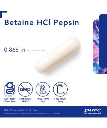 Pure Encapsulations Betaine HCl Pepsin Digestive Enzyme Supplement | 250 Capsules | Supports Stomach Acid Balance and Nutrient Absorption - Buy Online on GoSupps.com