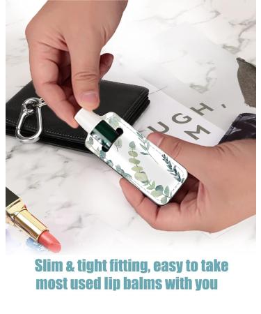 Mini Lipstick Holder Keychain with Neoprene Sleeve - Green Leaf Eucalyptus Floral Design | Travel Lip Balm Holder for Birthday Gift - Buy Online on GoSupps.com