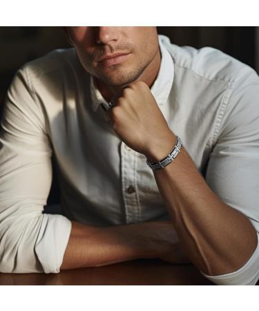 RainSo Magnetic Bracelet for Men - Stainless Steel Double Row Twist Braided Wristband 3500 Gauss Adjustable Black Silver Gift Box - Buy Online on GoSupps.com