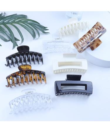 Shop Kavya 8-Piece Large Hair Clips | Slip-Resistant Hair Accessories for Women & Girls - Stylish White Black Transparent & Leopard Designs (10.5cm) - Buy Online on GoSupps.com