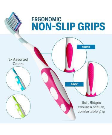 6 Pack of Reusable Medium Soft Toothbrushes with Nylon Bristles - Individually Wrapped for Oral Hygiene and Dental Health by Blasting Health - Buy Online on GoSupps.com