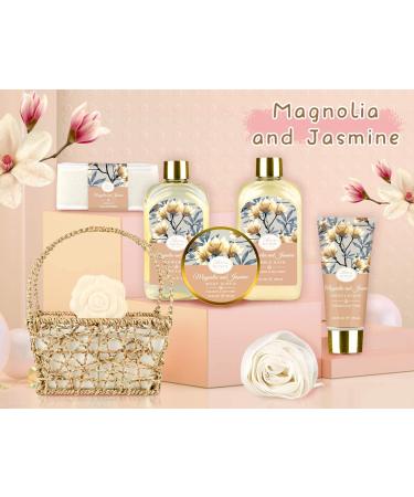 Mother's Day Bath Spa Gift Basket for Women - Magnolia & Jasmine Home Spa Kit with Body Lotion, Shower Gel, Bubble Bath, Scrub, Salt & Bomb - Buy Online on GoSupps.com