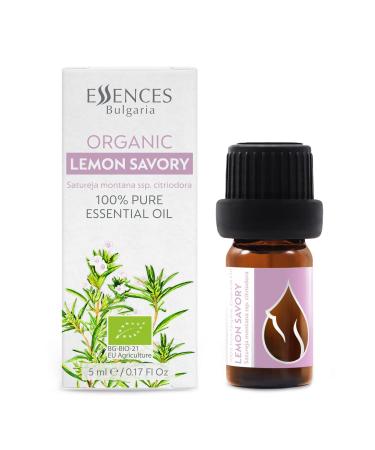 Essences Bulgaria Organic Lemon Savory Essential Oil 5ml | Satureja Montana Citriodora | Immune System Vitality Health | Sensitive & Dry Skin | Aromatherapy | Therapeutic Grade