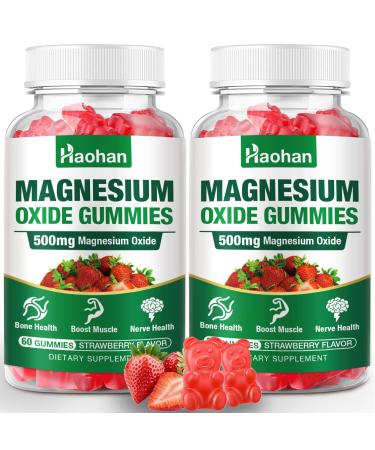 Magnesium Oxide Gummies 500mg - Strawberry Flavor Chewable Supplement for Adults & Kids with Nerve & Muscle Support - Vegan Non-GMO 120 Count
