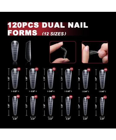 120 Dual Nail Forms Set - Stiletto B-Shaped Polygel Extensions with Nail Clips Gel Brush Picker & Files - Perfect for Professional Nail Art - Buy Online on GoSupps.com