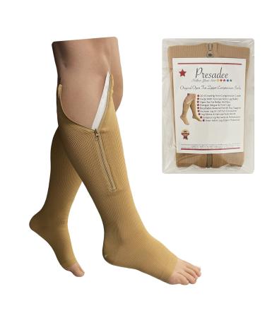 Original Open Toe 20-30 mmHg Firm Compression Circulation Zipper Socks Beige S/M