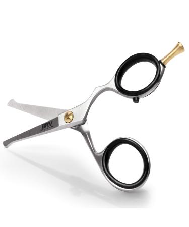 BRV MEN German Steel Rounded-Tip Scissors 10.6cm (4.2") - Hammer Forged 100% Stainless Steel - Beard Moustache Nose Hair Ear Hair Trimming - Professional Grooming Scissors (Silver)